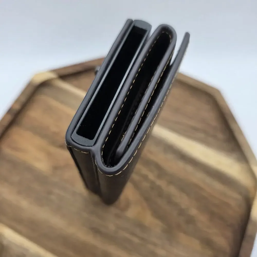 Humerpaul Project Genuine Leather Bifold Wallet Black Zip Coin Pocket ID